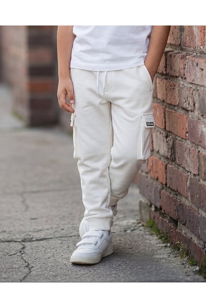 Boys Ivory Track Pants with Cargo Pocket