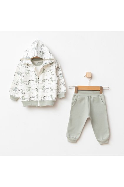 Kız Bebek Animal Desenli Sweatshirt Pantolon T-shirt 3'lü Alt Üst Bebek Takımı 3 Ay-36 Ay