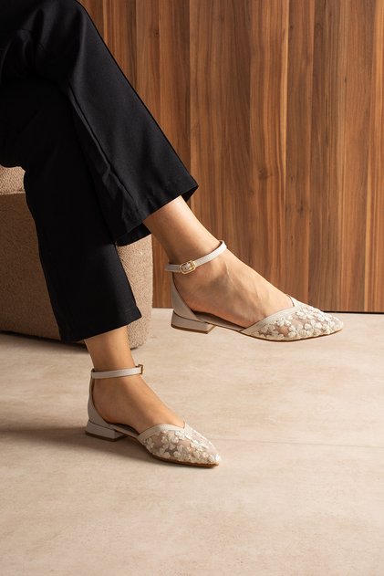Nova Yonca Embroidered Tulle Detailed Ankle-Tie Evening Dress Shoes