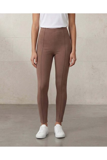 Women Beige Solid Ponte Leggings