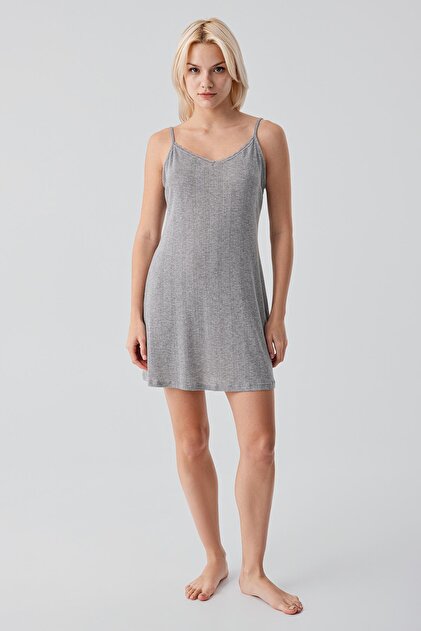 Openwork Strap Short Stretch Cotton Nightgown 17108