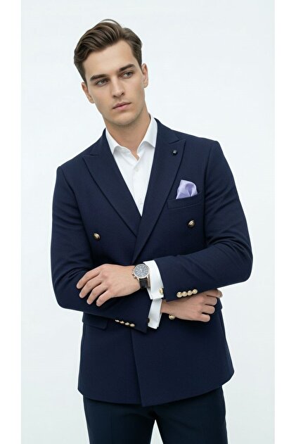 Plus Scorpion Men's Double-Breasted Blazer Jacket Slim Fit Premium