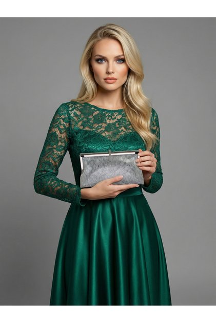 Silver Color Soft Leather Metal Stone Pearl Detailed Chain Strap Crystal Stone Women's Evening Dress Bag