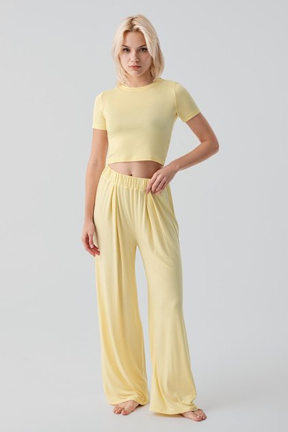 Short Sleeve Crop Wide Leg Stretchy Viscose Pajama Set