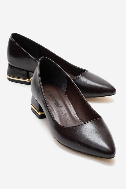 Women's Plain Galvanized Pointed Heeled Shoes Brown Crinkled