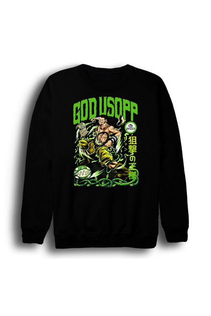 One Piece - Usopp - Anime Printed Unisex 100% Cotton Crew Neck Black Sweatshirt