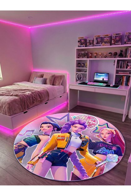 Non-Slip K-Pop Demon Hunters Themed Machine Washable Teen Room Rug 80x80