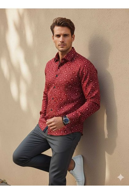 Modern Long Sleeve Men's Shirt with Curved and Movable Patterns