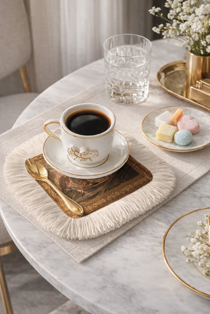 Baroque Luxury Artistic Fringed Decorative Napkin - Classic Period Antique Gold Colored Coaster Napkin