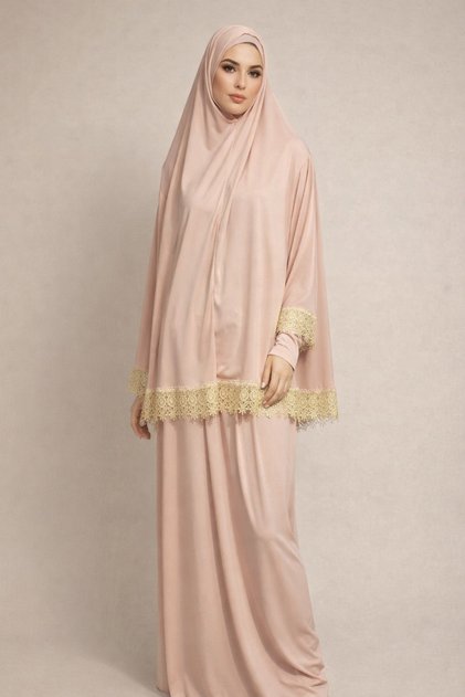 Women's Hijab Prayer Seasonal Double Piece Embroidered High Quality Non-Sweating