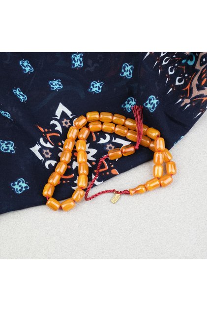 Omari Squeeze Amber Capsule Cut 8X10Mm Prayer Beads with Sitting Imameli System