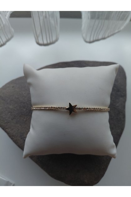 Zircon Stone Star Detailed Lucky Bracelet Steel Bracelet Handcuff