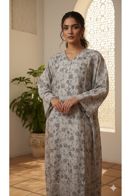 All over Zari Printed premium Botanical Jalabiya