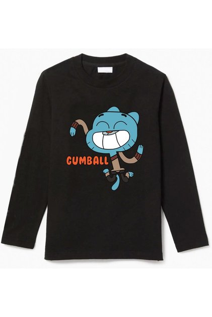 Long-Sleeved Single Gumball Character Printed Cotton T-Shirt