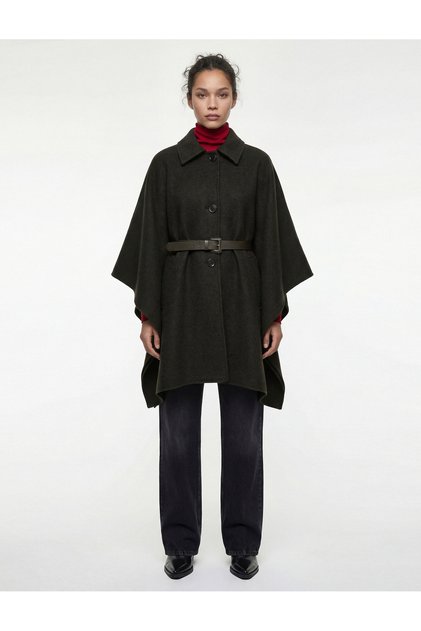 Oversized Cape Coat with Belt and Cashmere
