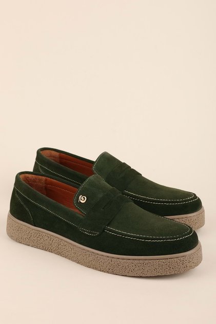 Men's Genuine Leather Casual Flötr Shoes (Moc-Toe) Cz.464 Khaki