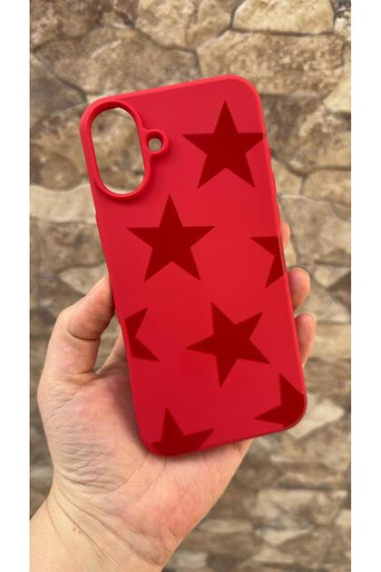 iPhone 16 Plus Compatible Red Star Silicone Shock Absorbing Classic Protective Rubber Case