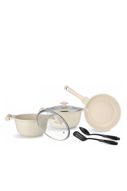 Essentials 7-Piece Off-White Granite Cookware Set | Non-Stick Pots and Pans Set | PR80971