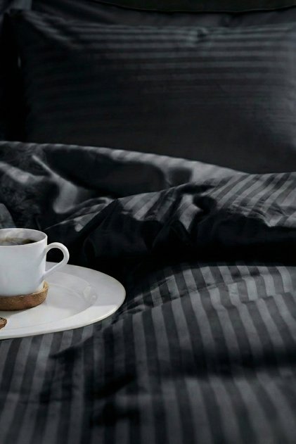 Single Cotton - Satin 210 Tc (83 Thread) Striped Duvet Cover Set Black