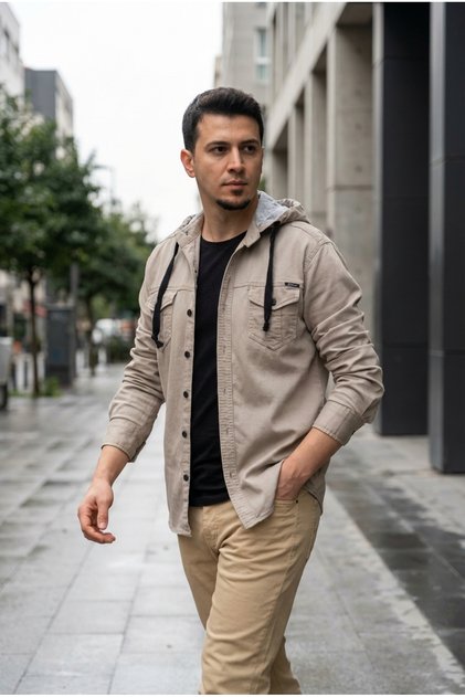 Men's Hooded Denim Shirt