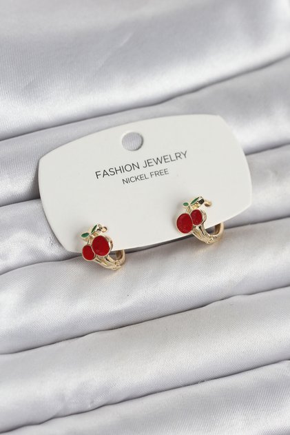 Cherry Model Gold Color Brass Children's Earrings