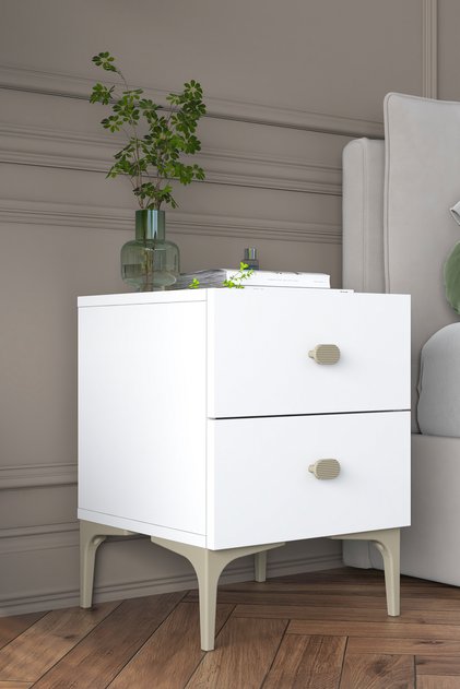 Rani BD110 Modern Komodin 2 Çekmeceli Ayaklı Yatak Odası Beyaz
