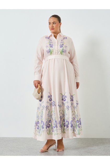 Plus Size Pink Floral Print Maxi Dress
