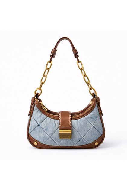Bk34022 Women's Shoulder Bag with Denim Details and Chain Strap