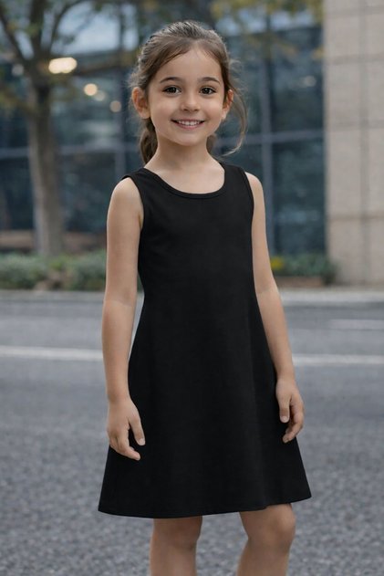 Girls' Summer Dress Plain Without Print