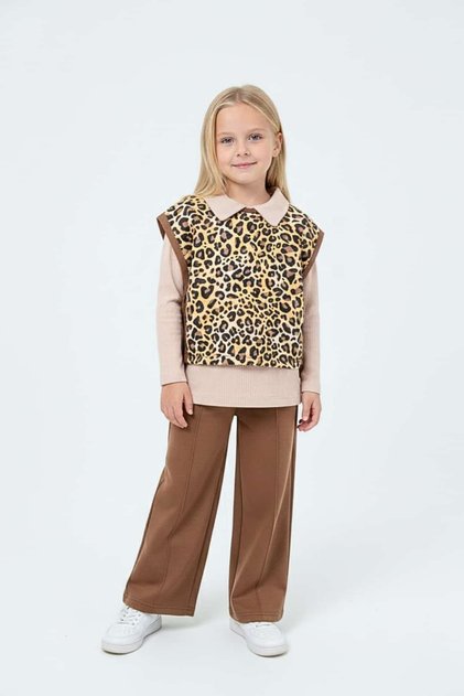 Leopard Patterned Girls' Outfit Set (Ages 4-11)