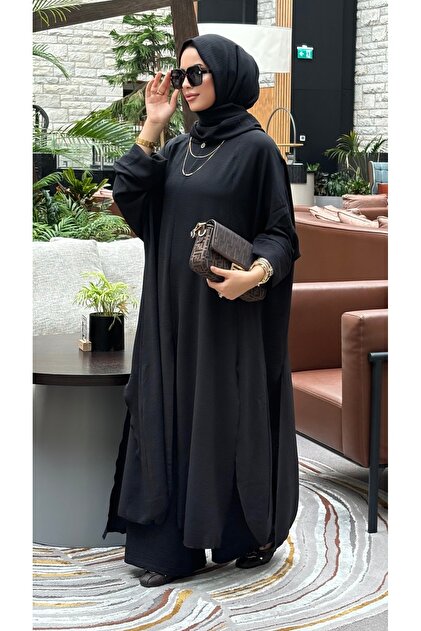 02yvm　黒　38サイズ Mürdüm butik Saçaklı Mira Oversize İkili Takım-Siyah - Fiyatı