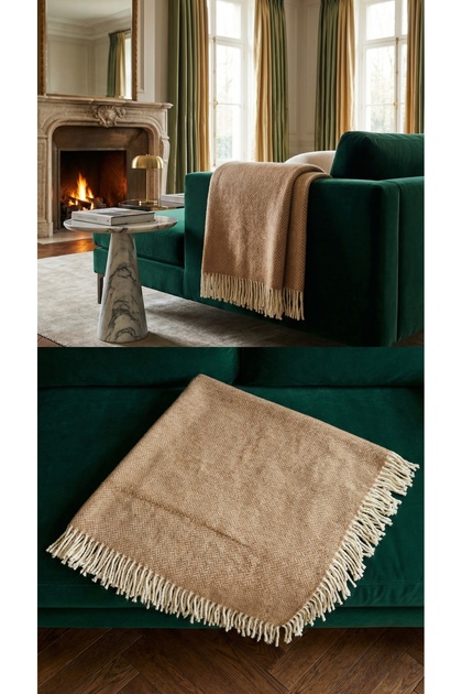 %80 Yün Lüks Balıksırtı Herringbone TV Battaniyesi - Yumuşak Koltuk Şalı & Diz Örtüsü (130x170 cm)
