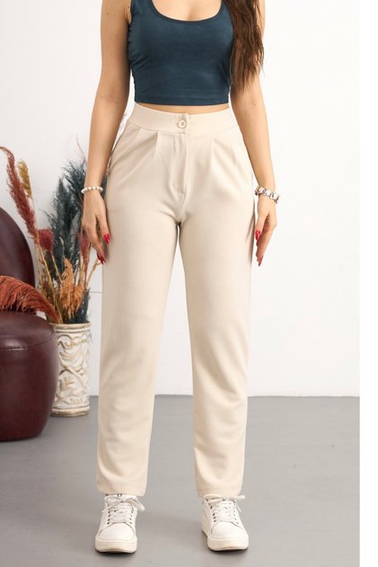 Women's High-Waisted Stretch Fabric Slim-Leg Trousers