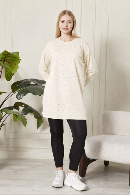 Women's Cream Slit Tunic with Crystal Stone Accessories