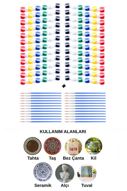 24 Set Akrilik Boya + 24 Adet Fırça – Çok Amaçlı Hobi ve El Sanatları Boya Paketi