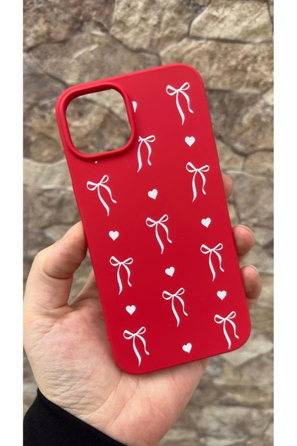 iPhone 13 Compatible Heart Bow Patterned Silicone Shock Absorbing Classic Protective Rubber Case