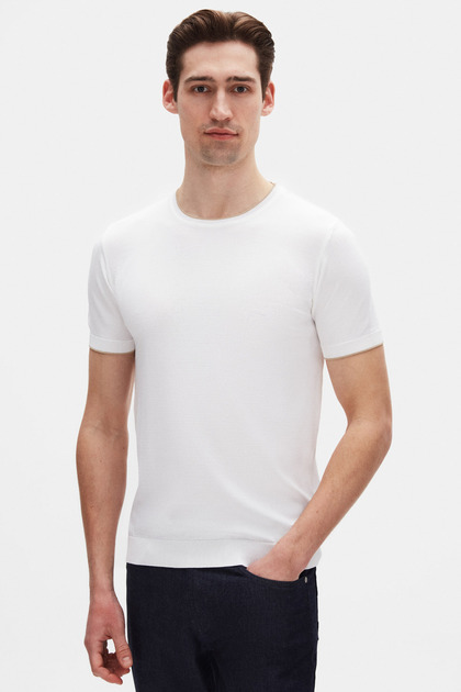 Ds Damat Regular Fit Ecru Plain Summer Rayon Knitwear T-Shirt