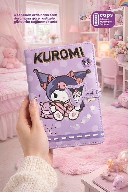 1 Adet Kuromi Mıknatıslı Kilitli Defter Seti - A5 Boyut, Renkli İç Sayfalar, 80 yaprak