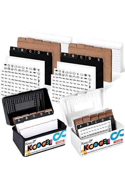Set 2 Cutii Depozitare Fise Index - Plastic cu Capac, 200 Fise, 60 Separatoare - 14.4cm, Albastru