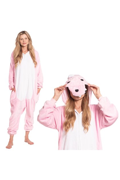 Salopetă de dormit Kigurumi dinozaur — Pijama întreagă roz cu glugă, costum de petrecere damă