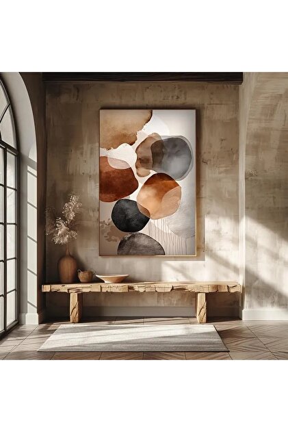 A sophisticated abstract artwork inspired by the warm colors of nature, framed in gold.