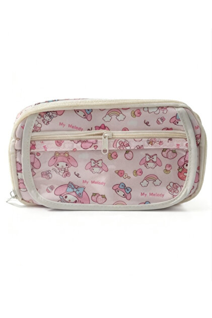 My Melody Desenli Çok Bölmeli Kalemlik - Peluş broş-sticker-klips hediyeli