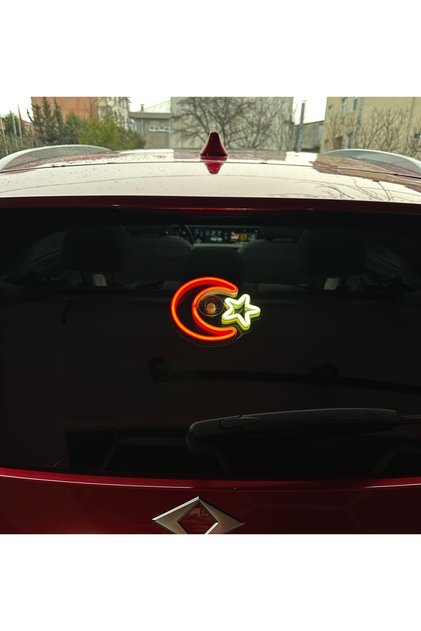 In-Car Neon Led Lighted Decoration Turkish Flag (Red and White with 12 Volt Suction Cup)