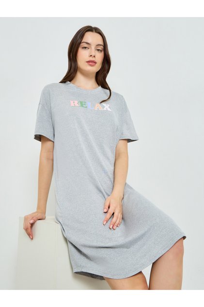 Grey Printed Short Sleeve Nightdress