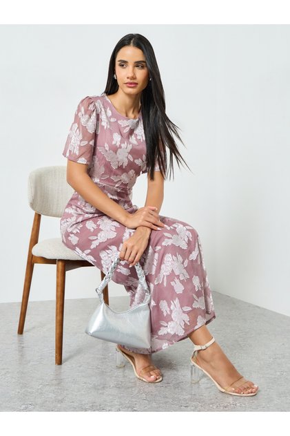 Lilac Floral Print A-Line Maxi Dress