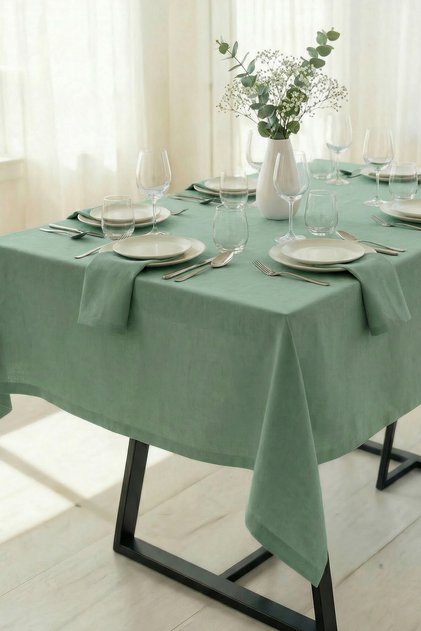 Dertsiz Panama Linen Premium Tablecloth - Water and Stain Repellent Cotton Blend Duck Cloth