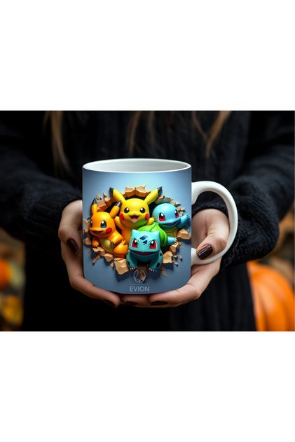 Pokemon Figürlü Kupa Bardak 330 ml | Kırık Duvar Efektli Özel Tasarım