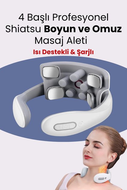 Yeni Nesil 4 Başlı Şarjlı Shiatsu Boyun ve Omuz Masaj Terapisti