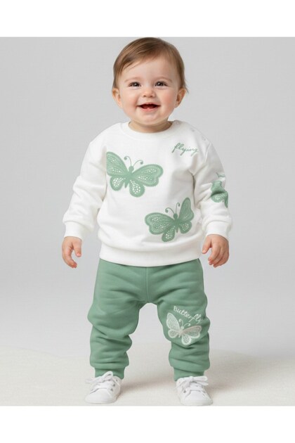 Baby Girl Seasonal Butterfly Printed 6-9-12-18-24 Months 2 Thread 100% Cotton Bottom and Top Baby Set