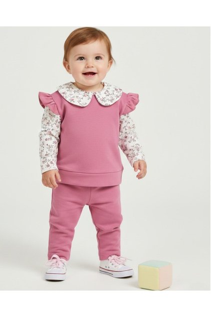 Baby Girl Collar and Sleeve Detail Set, 6-9-12-18-24 Months Seasonal Stylish 2-Piece Special Occasion Set